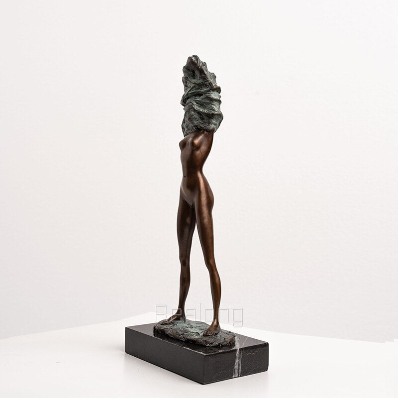 35cm Bronze Western Sexy Standing Female Statue Sexy Stripping Girl Bronze Sculpture Naked Female Figurine Art Decor