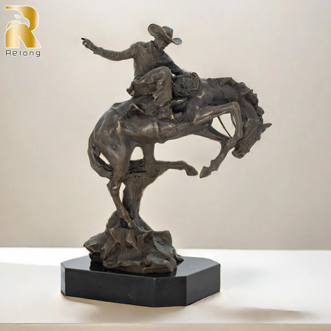 37cm Bronze Cowboy Riding Horse Sculpture Casting Western Art Rodeo Rider on Horse Bronze Statue For Home Decor Luxury Gifts