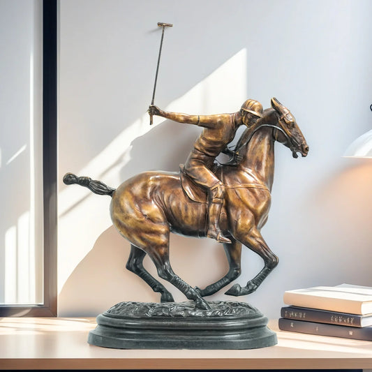 Famous Bronze Polo Player Horse Jockey Sculpture Handmade Casting Polo Player and Horse Statue For Home Office Decor Collection