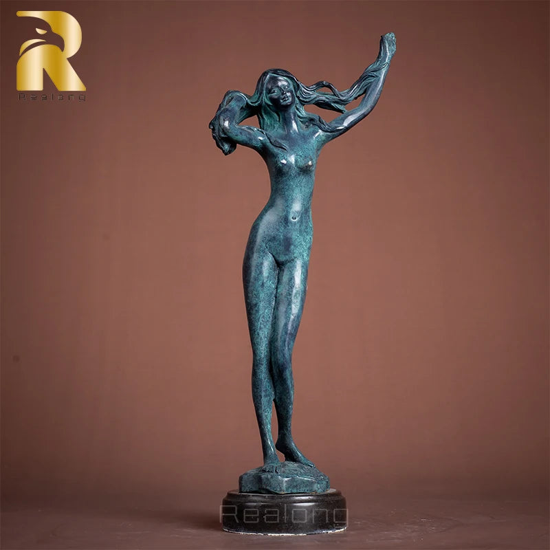 Modern Art Sexy Girl Statue Abstract Bronze Kneeled Nude Female Sculpture Crafts With Marble Base For Home Deocr Gifts