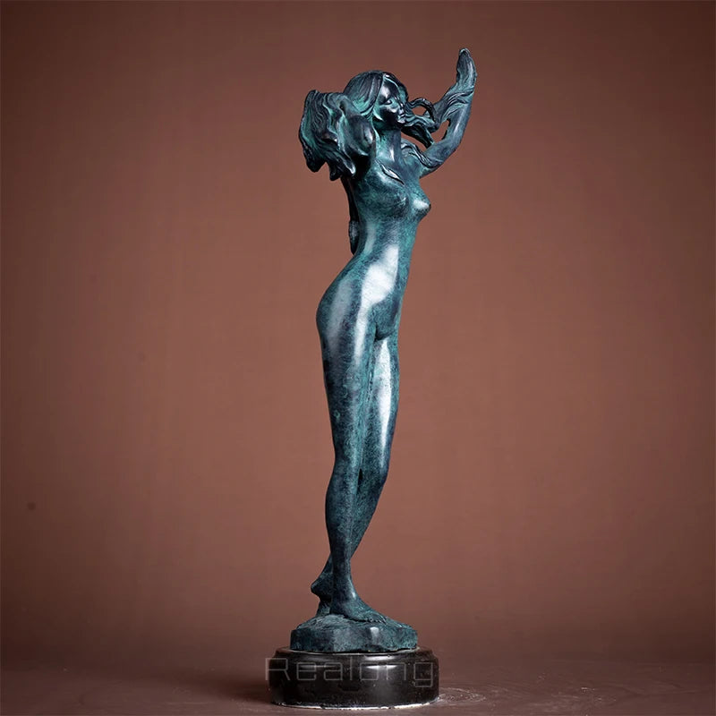 Modern Art Sexy Girl Statue Abstract Bronze Kneeled Nude Female Sculpture Crafts With Marble Base For Home Deocr Gifts