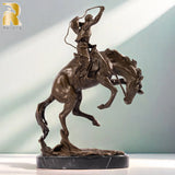 40cm Western Art Bronze Cowboy Ridding Horse Sculpture Rider on Horse Statues Bronze Casting Handcrafts For Home Decor Gifts