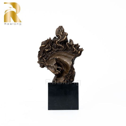 10.8Inch Bronze Horse Head Statues Bronze Horse Head Bust Sculpture Handicraft Home Decor Animal Statue Equestrian Ornament