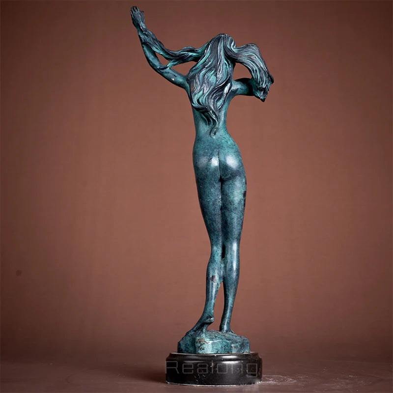 Modern Art Sexy Girl Statue Abstract Bronze Kneeled Nude Female Sculpture Crafts With Marble Base For Home Deocr Gifts