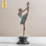 Graceful Bronze Ballerina Dancer Sculpture Ballet Dancing Girl Bronze Statue on Marble Base Handmade Figurines Home Art Decor