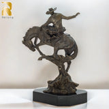 37cm Bronze Cowboy Riding Horse Sculpture Casting Western Art Rodeo Rider on Horse Bronze Statue For Home Decor Luxury Gifts