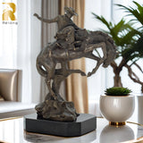 37cm Bronze Cowboy Riding Horse Sculpture Casting Western Art Rodeo Rider on Horse Bronze Statue For Home Decor Luxury Gifts