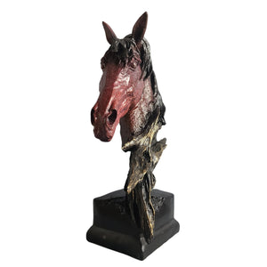 Abstract horse head bronze sculpture in gray finish clean front view on white background