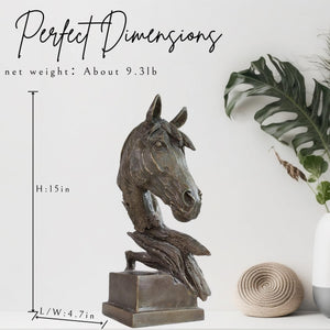 Abstract horse head bronze sculpture in gray finish right side view showing flowing mane sculpting