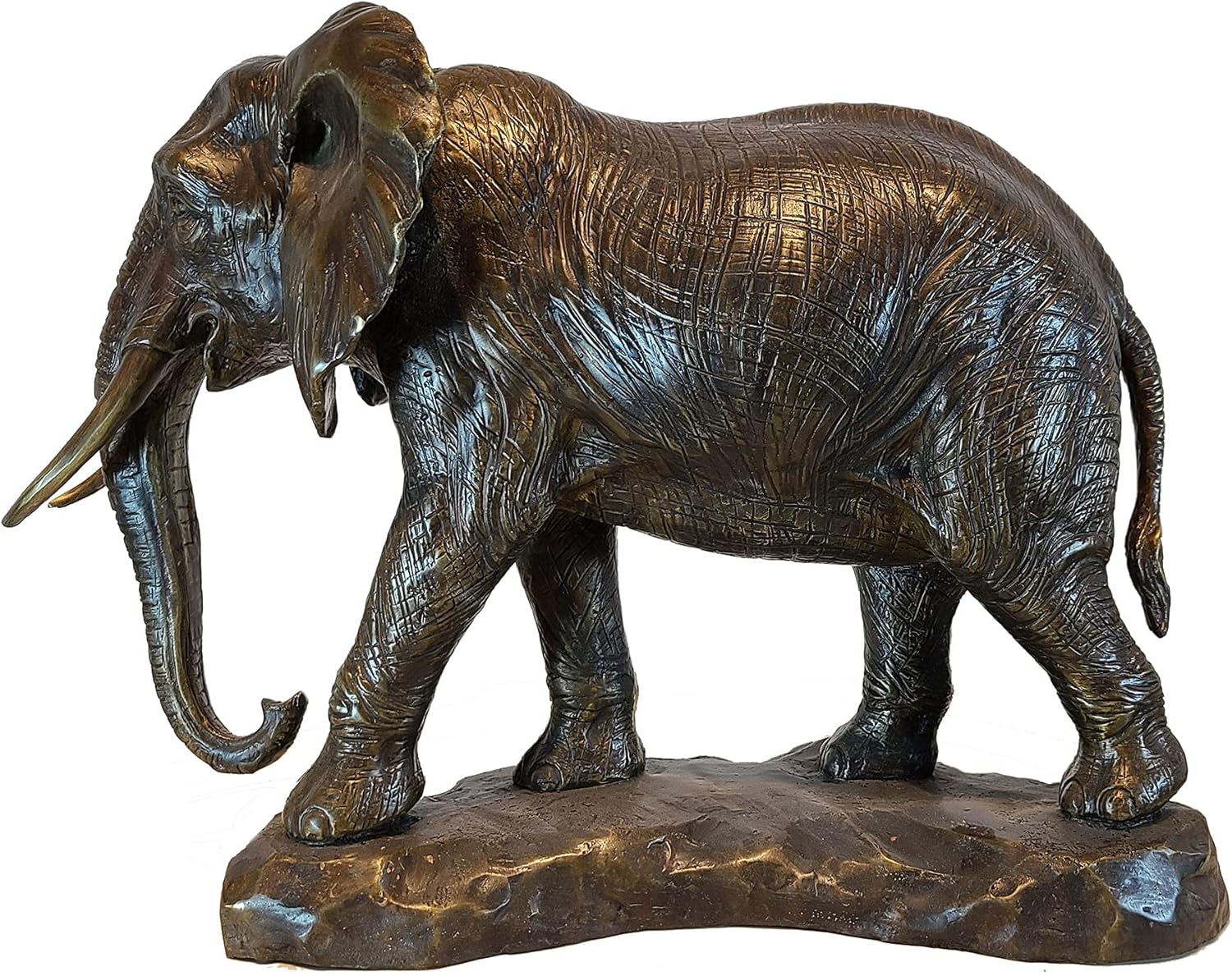 African elephant bronze statue 18.9 inch front view on white background, hand-cast pure bronze sculpture