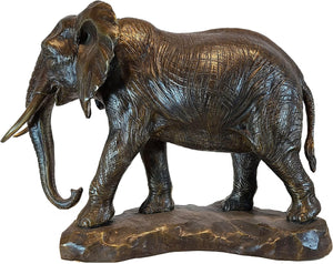African elephant bronze statue 18.9 inch front view on white background, hand-cast pure bronze sculpture