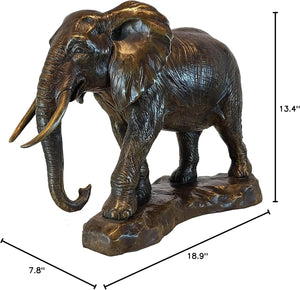 African elephant bronze statue size chart showing height, length, and width dimension specifications