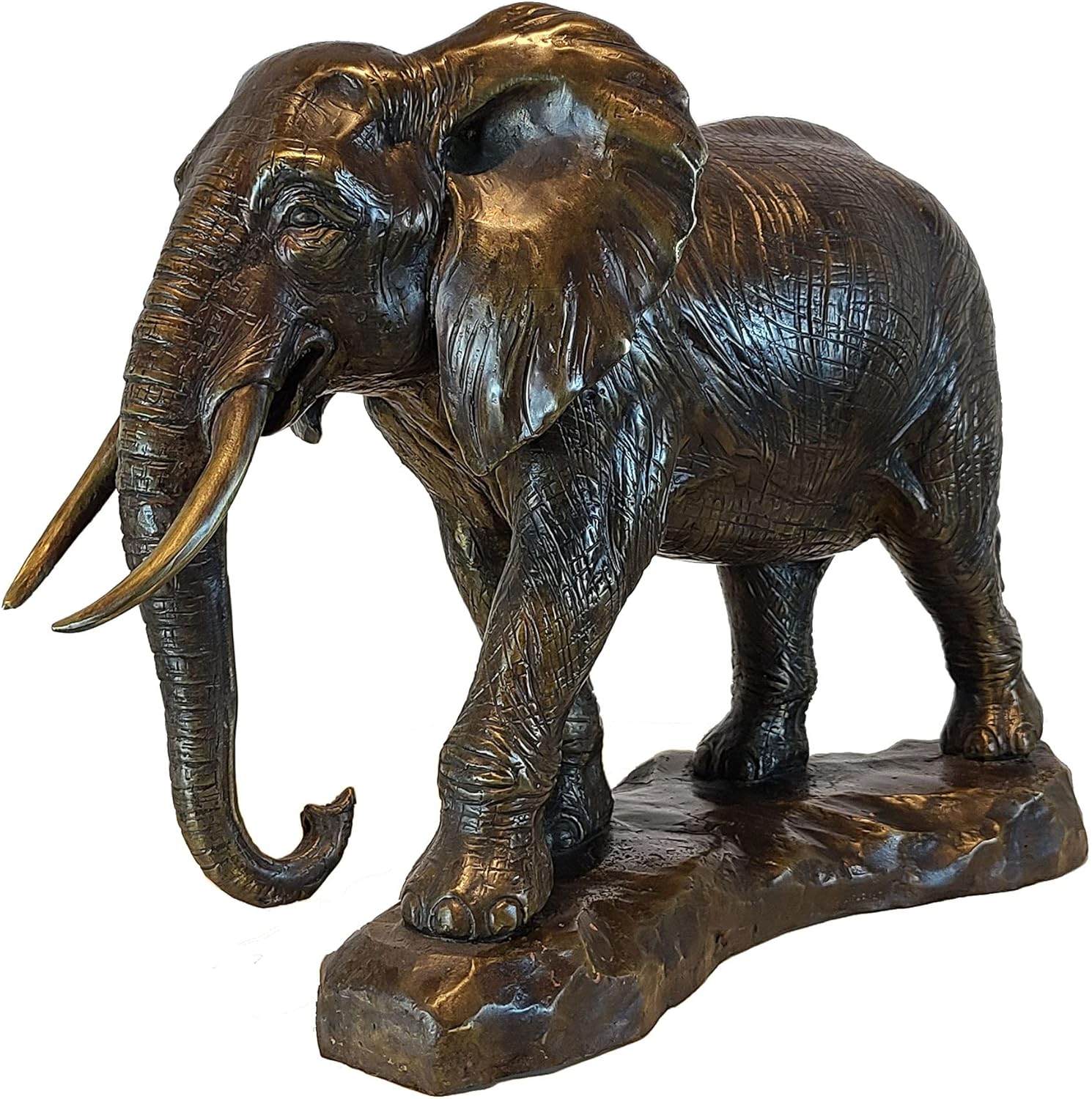 African elephant bronze statue three-quarter right angle view displaying realistic wildlife detail
