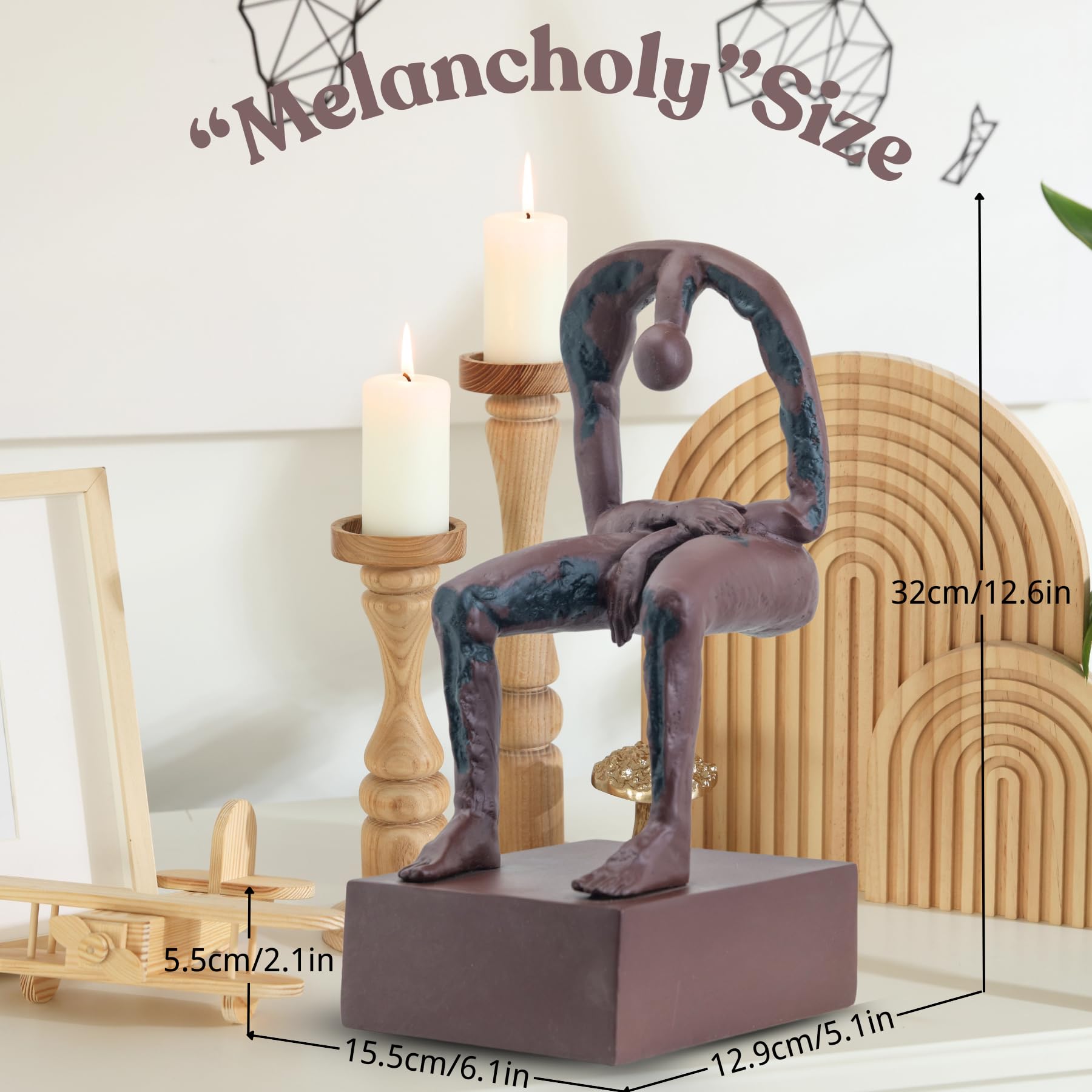Albert György melancholy man bronze sculpture melancholy size display candle interior