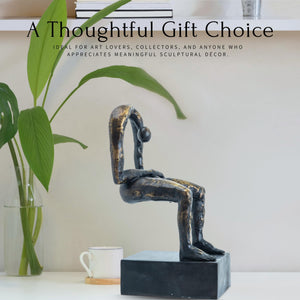 Albert György melancholy man bronze sculpture thoughtful gift choice beside plants display