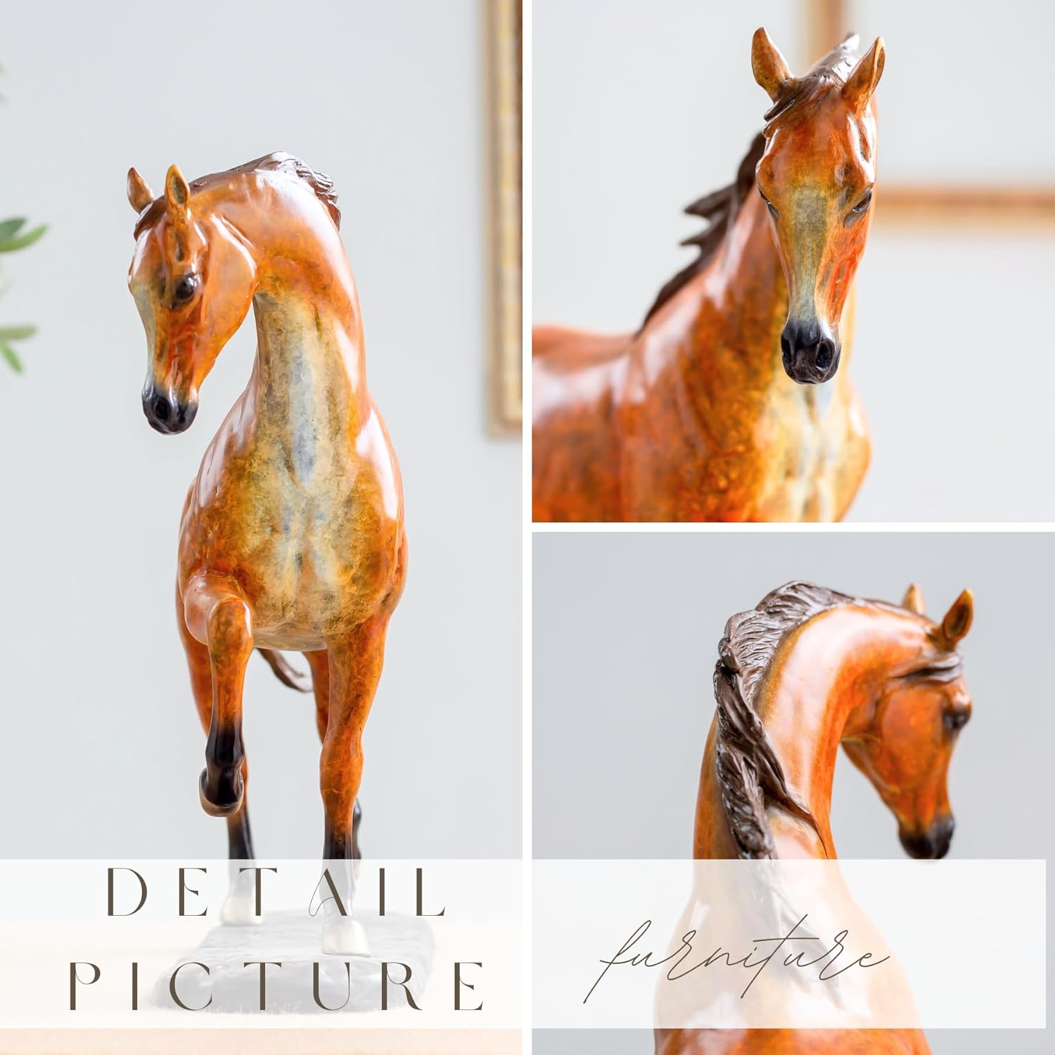 Arabian horse bronze sculpture additional detail collage showing multiple close-up angles