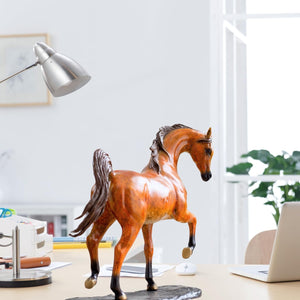 Close-up front view of Arabian horse bronze sculpture showing detailed head and stallion expression