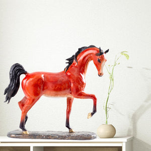 Arabian horse bronze sculpture right side view displaying detailed muscular stallion body