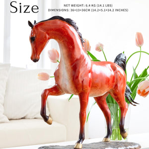 Arabian horse bronze sculpture size chart showing height, length, and weight specifications