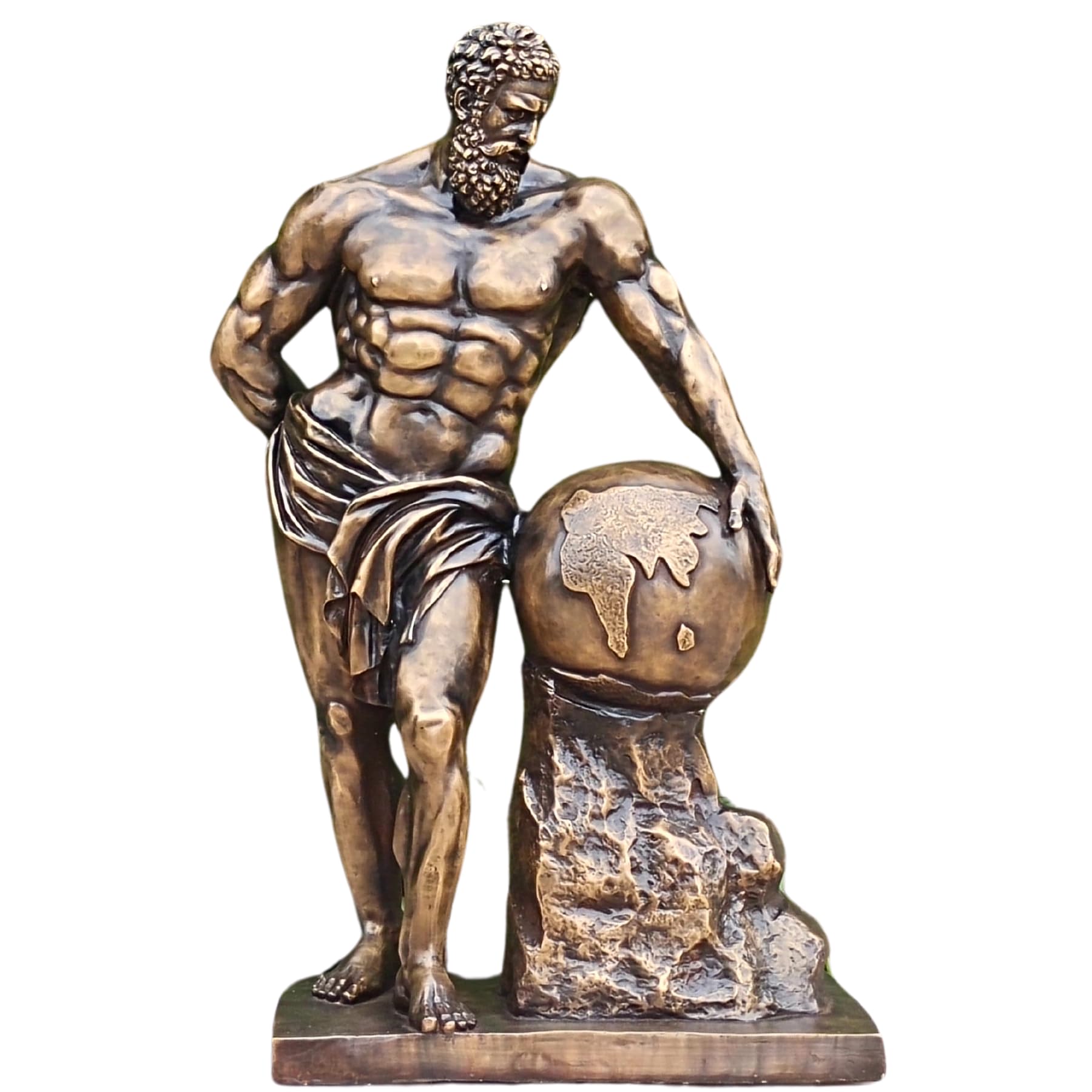 Atlas bronze sculpture antique bronze finish front view white background full body