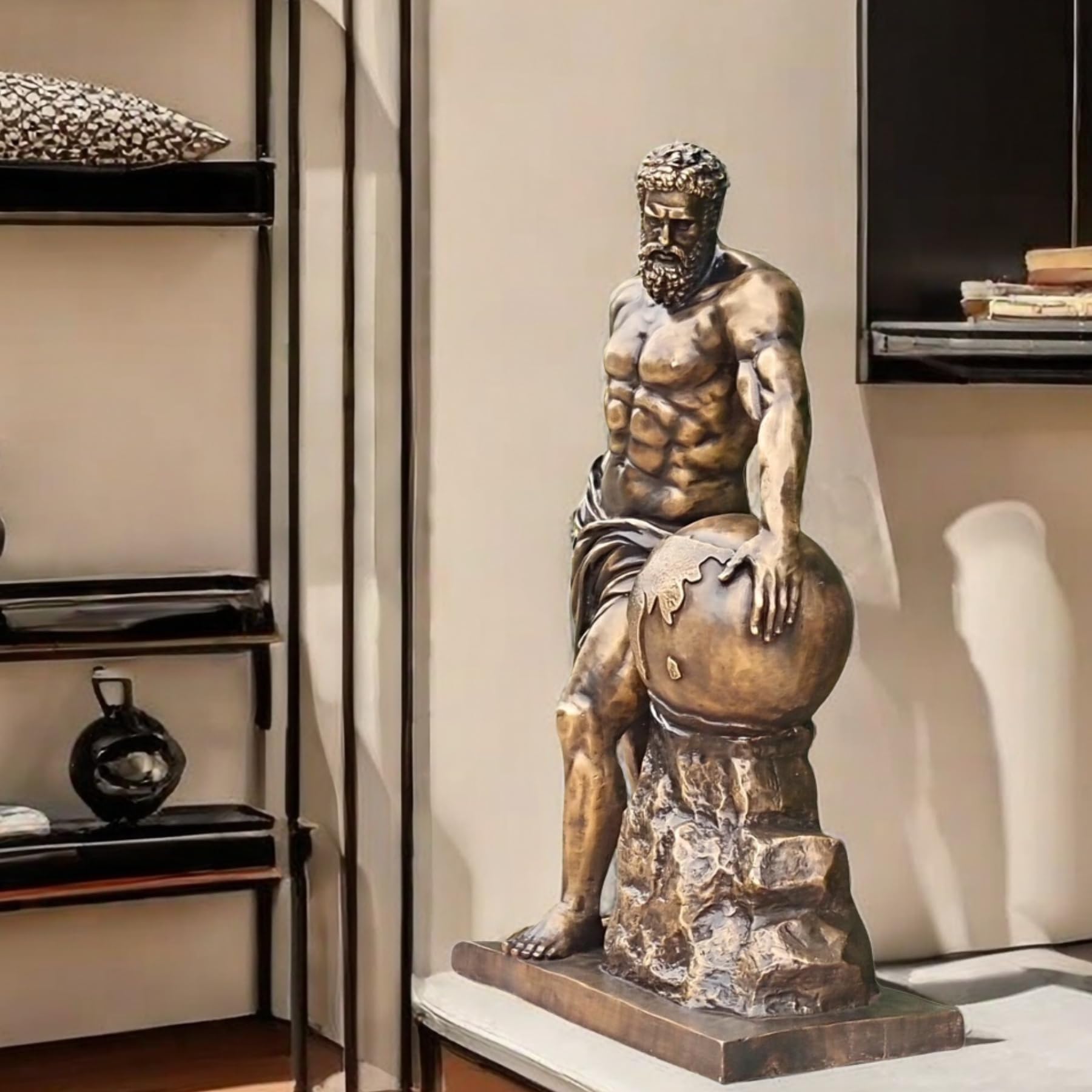 Atlas bronze sculpture antique bronze side profile full body view