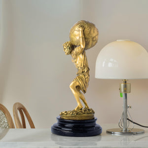 Atlas bronze sculpture gold finish desk display woman scale reference office