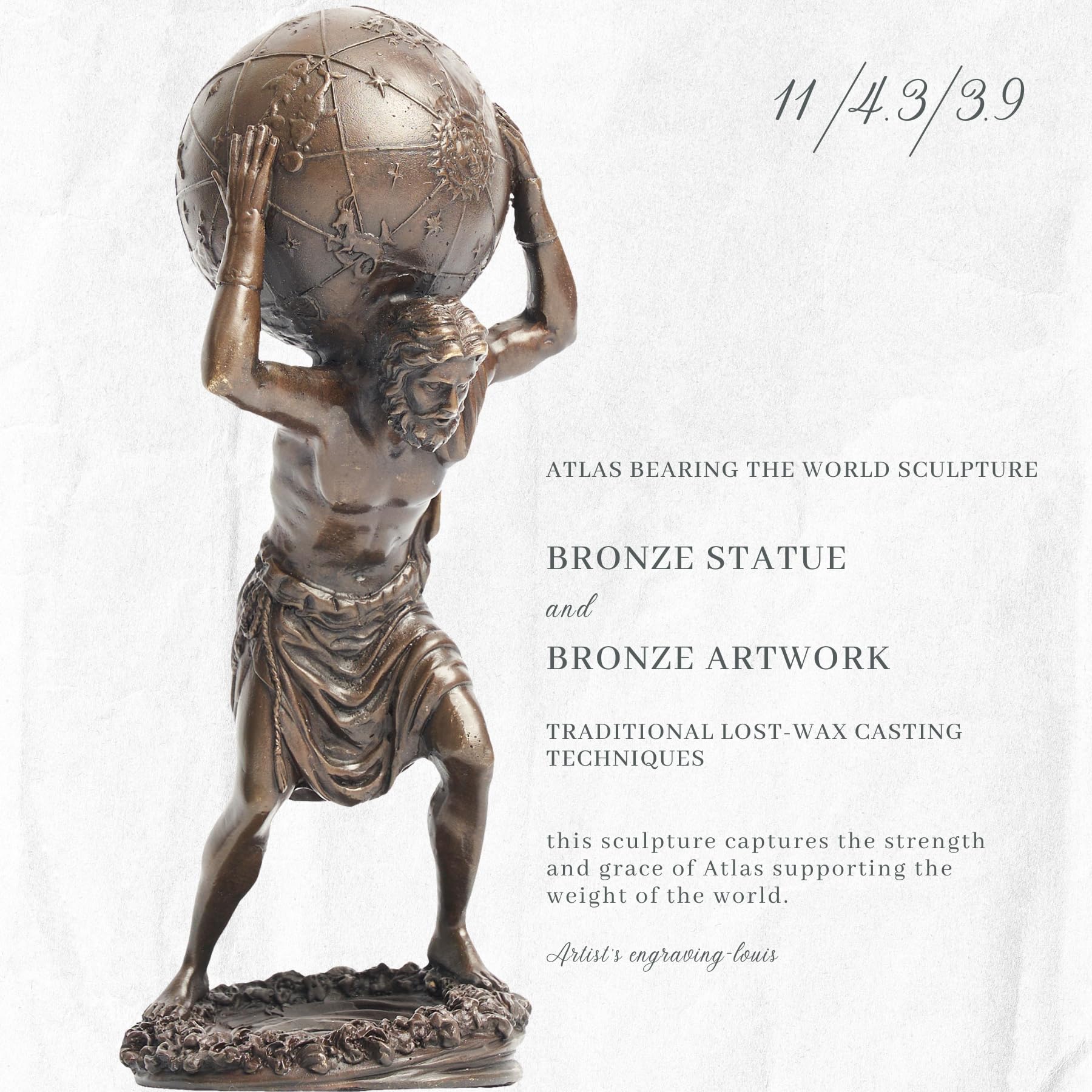Atlas bronze sculpture symbolic significance specification chart dimensions weight