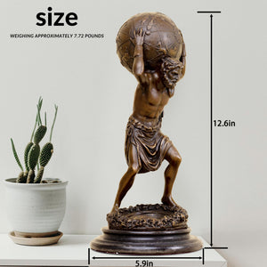 Atlas bronze sculpture symbolize artistic detail display beside plant white background