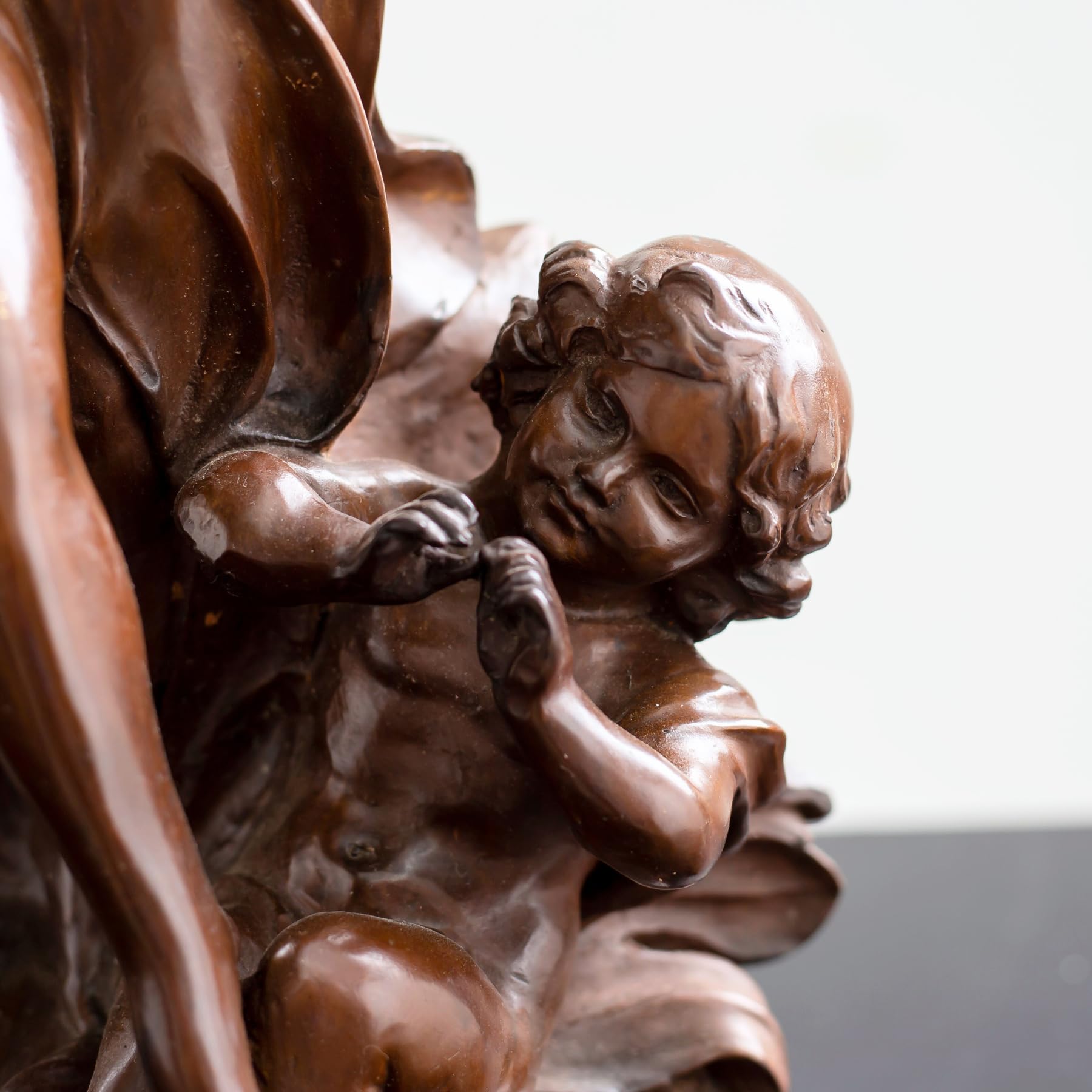 Auguste Moreau bronze mother baby angel sculpture baby cherub detail close up