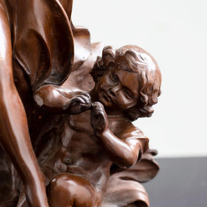 Auguste Moreau bronze mother baby angel sculpture baby cherub detail close up