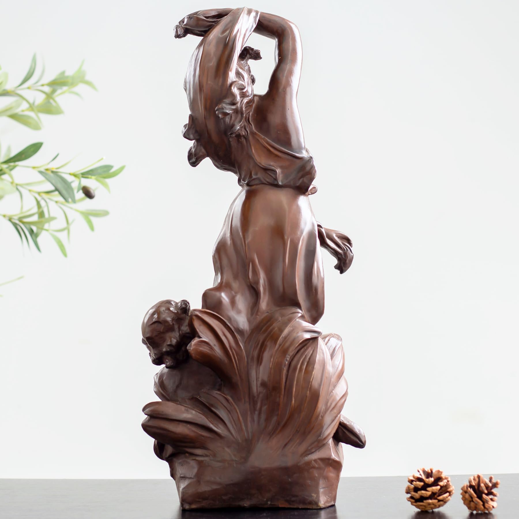 Auguste Moreau bronze mother baby angel sculpture dark brown patina back view