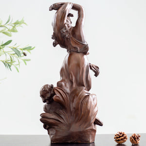 Auguste Moreau bronze mother baby angel sculpture dark brown patina back view
