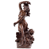 Auguste Moreau bronze mother baby angel sculpture front view gold brown patina detail