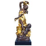 Auguste Moreau style bronze mother and baby angel sculpture gold brown dual patina full view