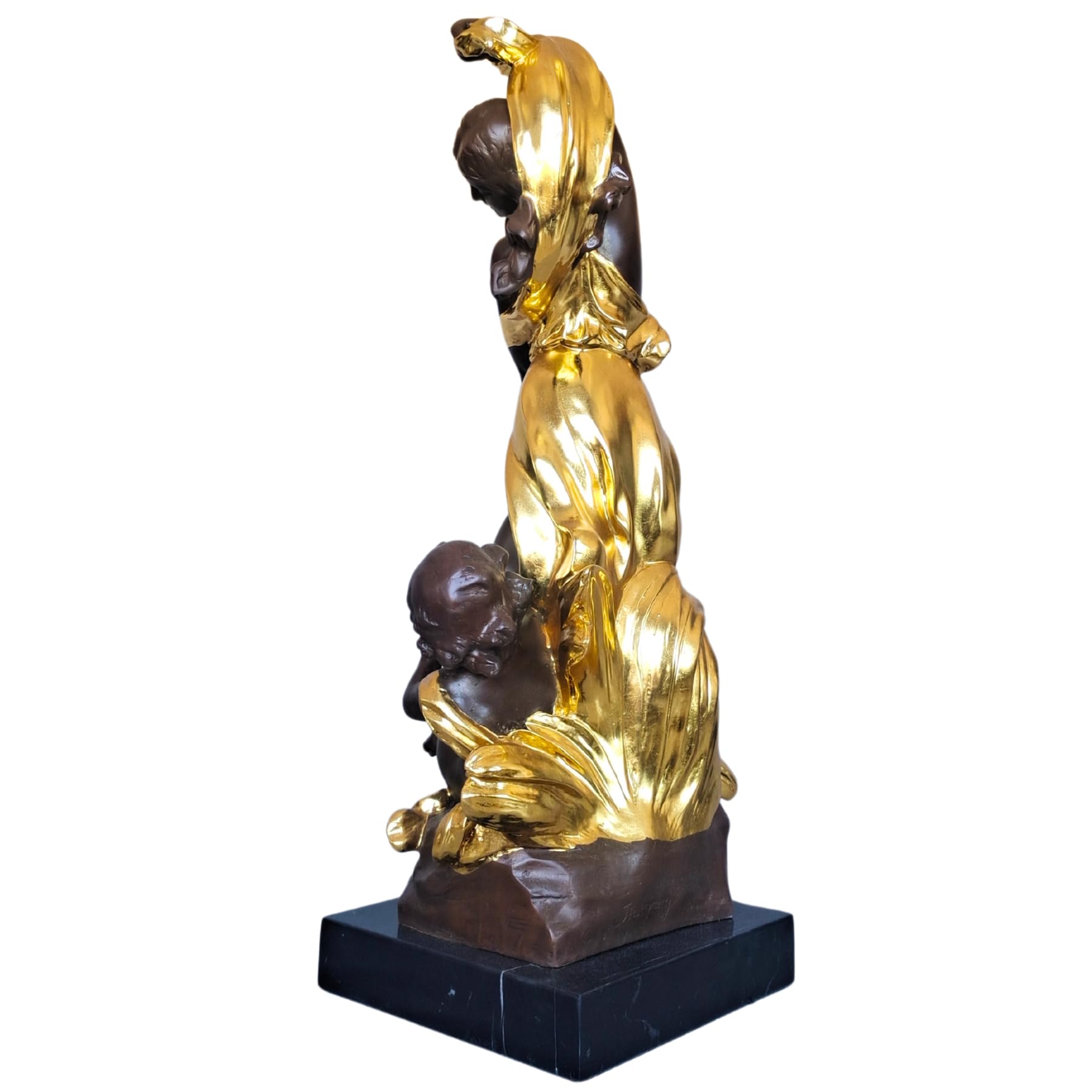 Auguste Moreau bronze mother baby angel sculpture three quarter left angle view