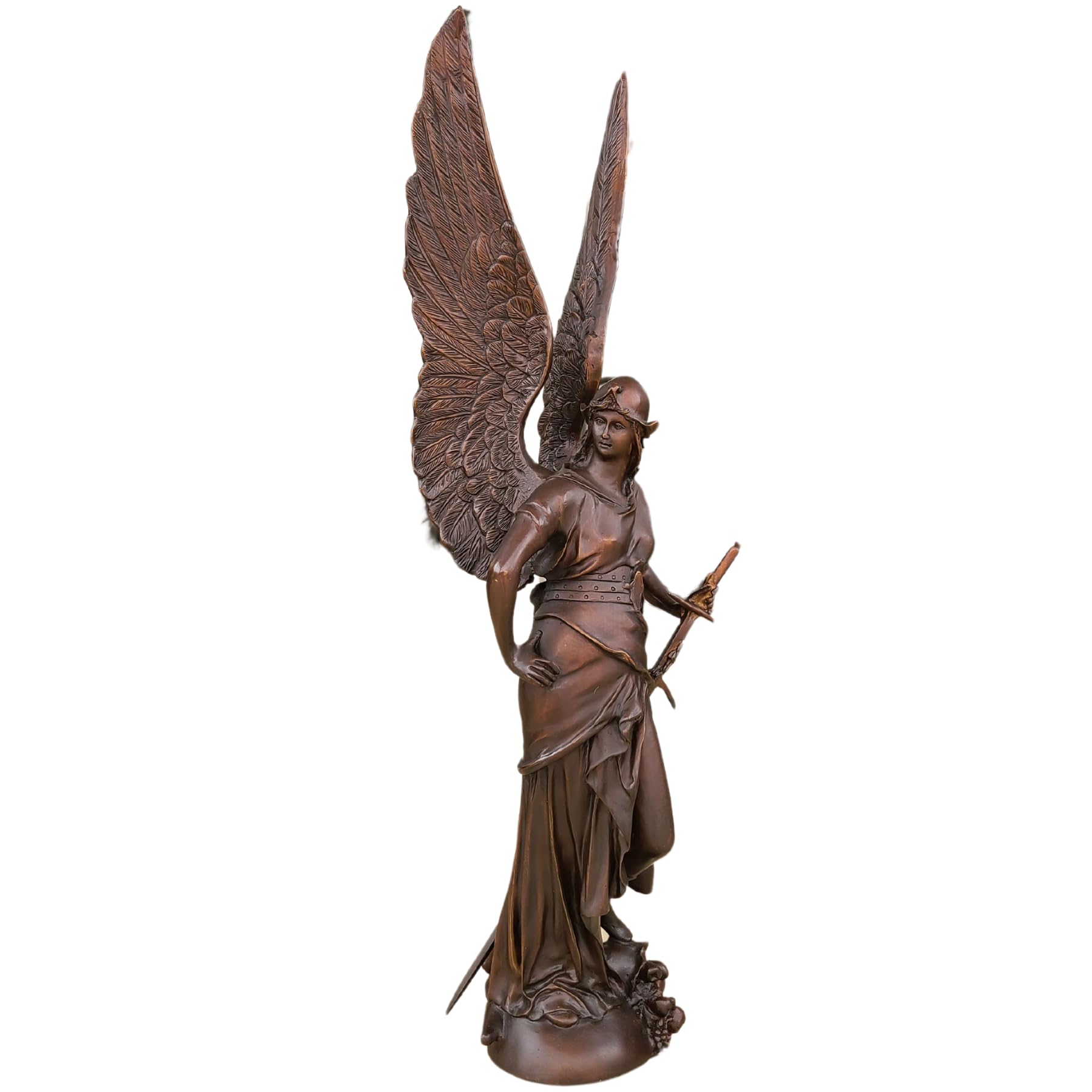31.5-inch Bellona winged goddess bronze sculpture classic bronze patina, full front view