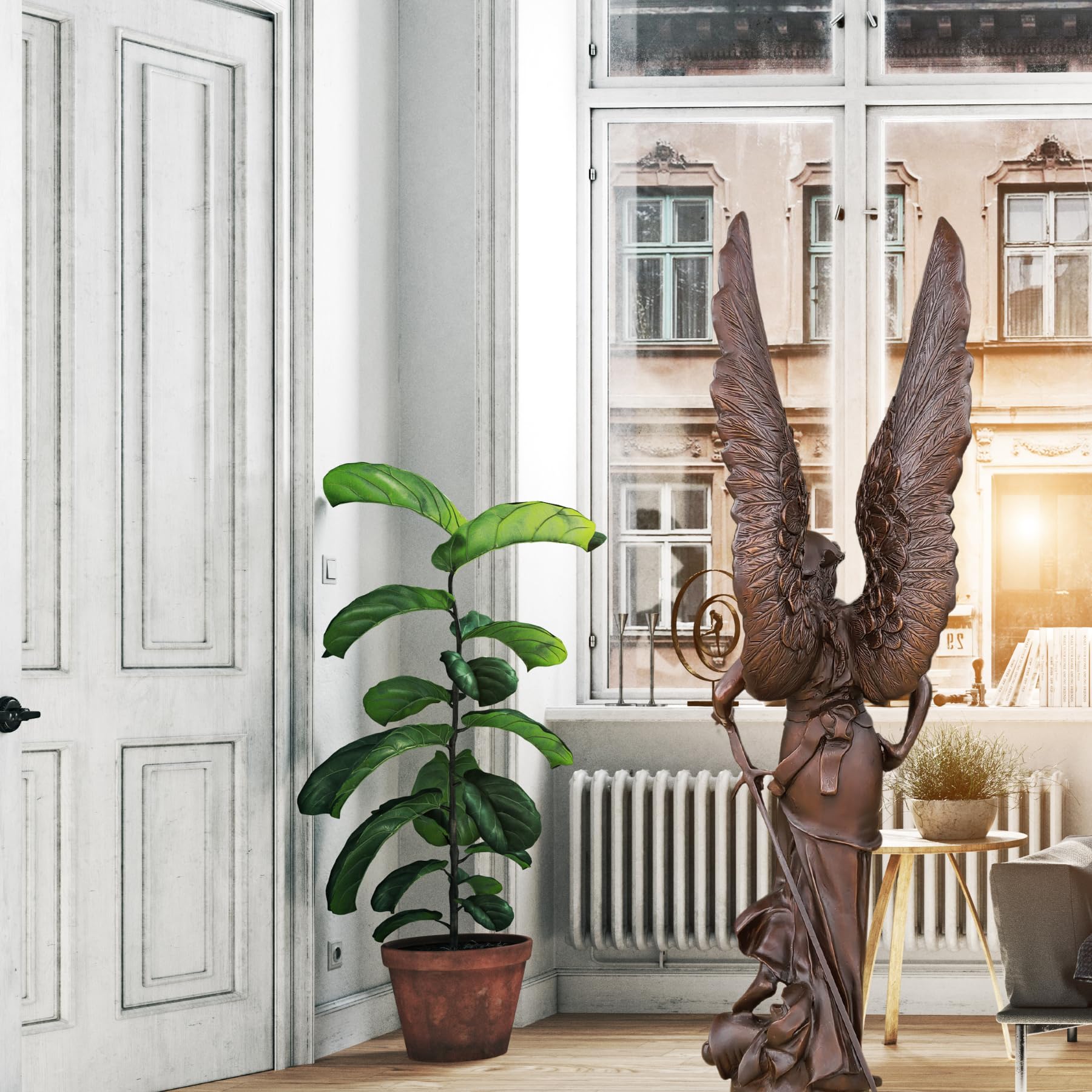 Classic bronze Bellona winged goddess sculpture displayed indoors showing full 31-inch height