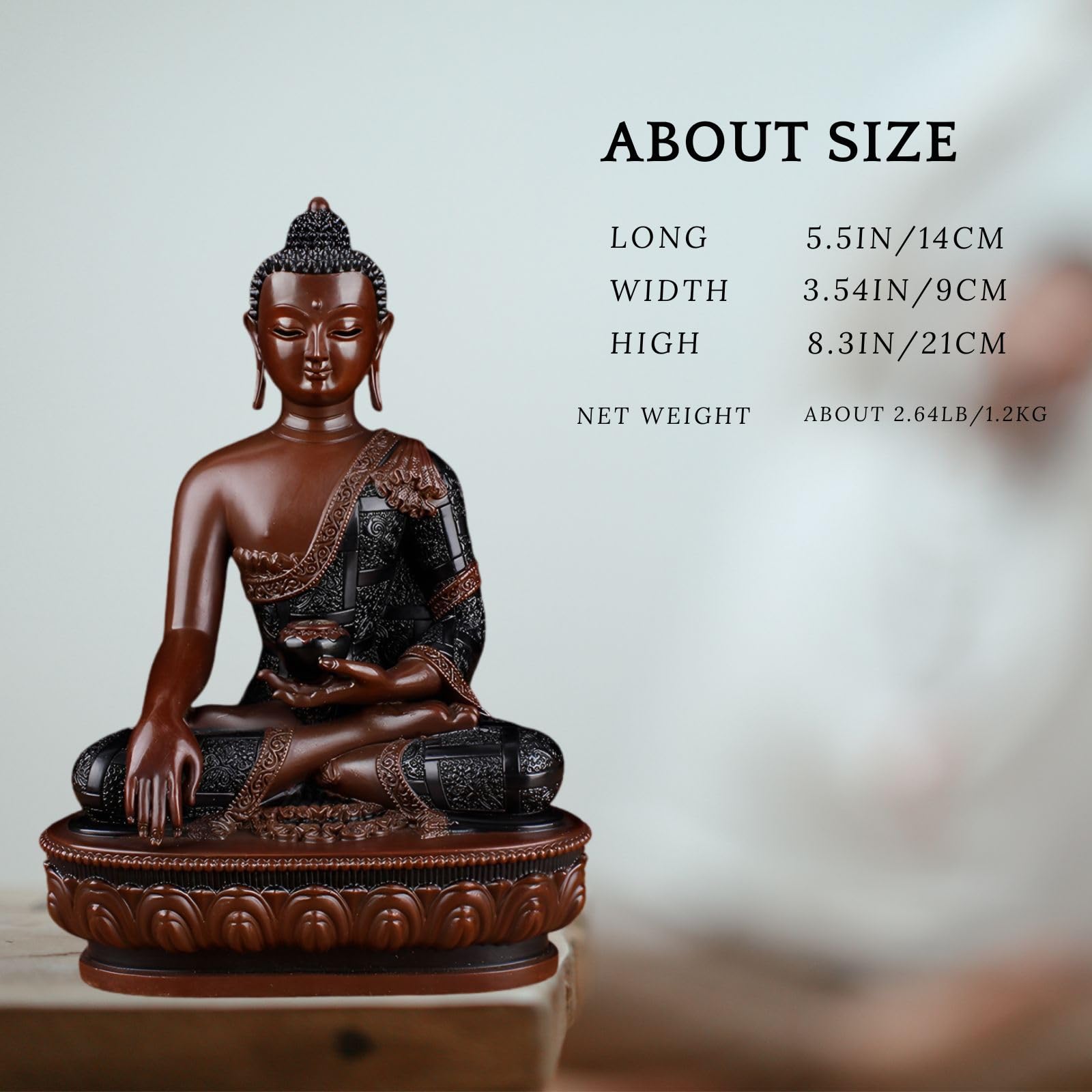 Back view of Bhumisparsha Buddha copper statue showing detailed robe carving and lotus base texture