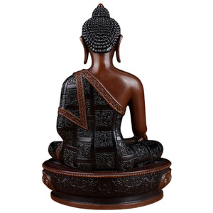 Bhumisparsha Buddha red copper statues in multiple sizes displayed indoors as home altar decor