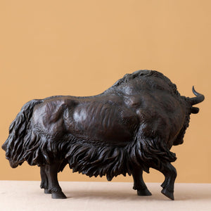 Realistic fur texture of the 21-inch giant black bison statue.