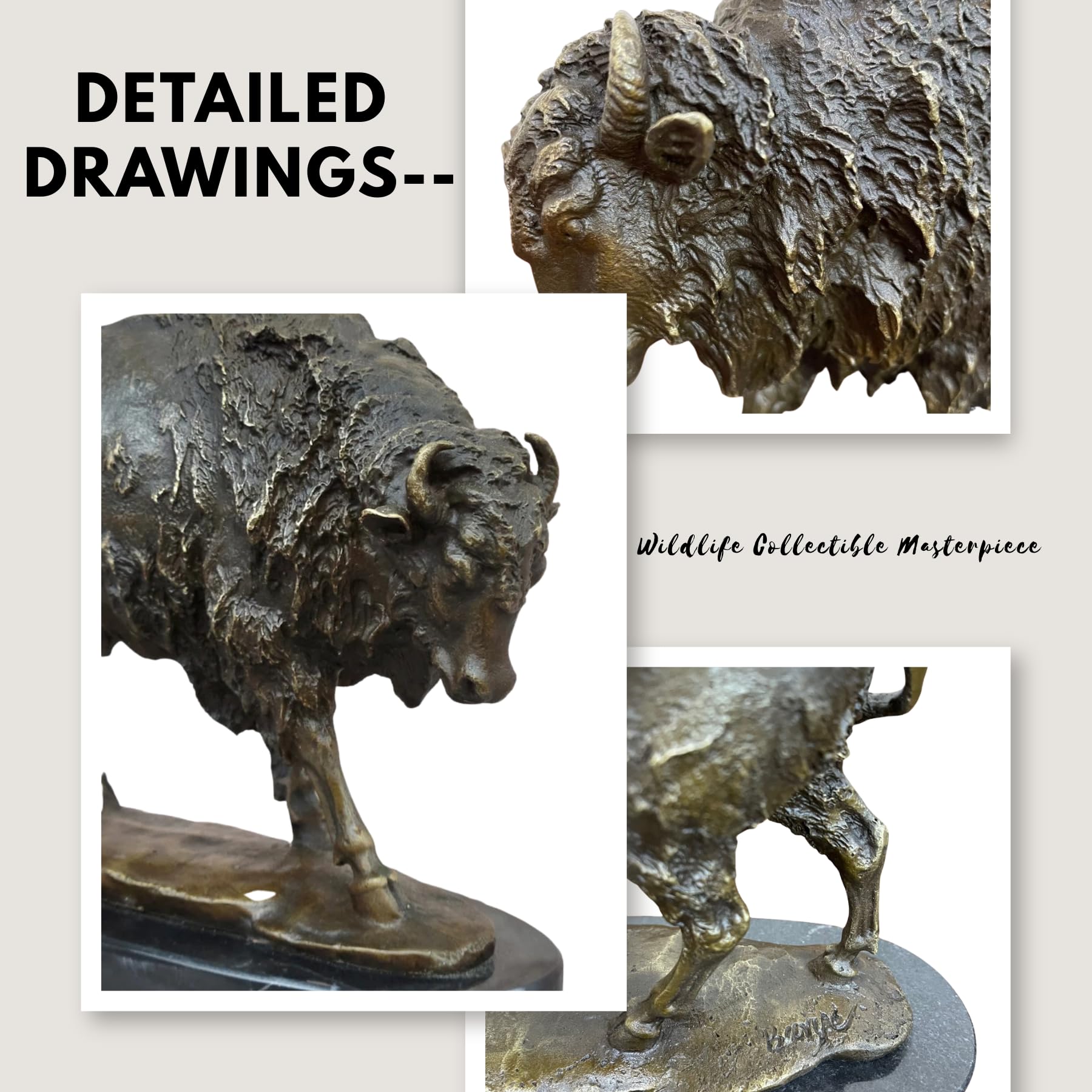 Back view of the Legacy bison sculpture on marble base.
