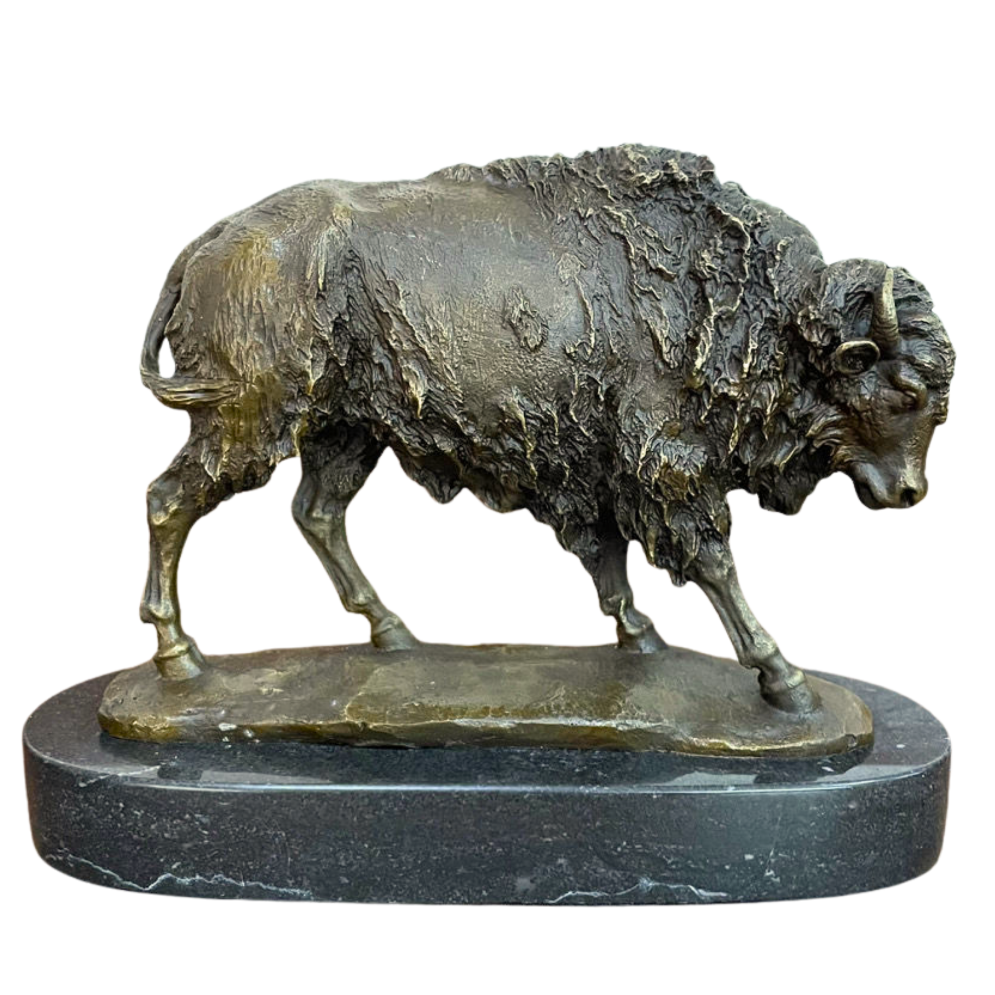 10-inch Legacy bronze American bison on marble base, front.