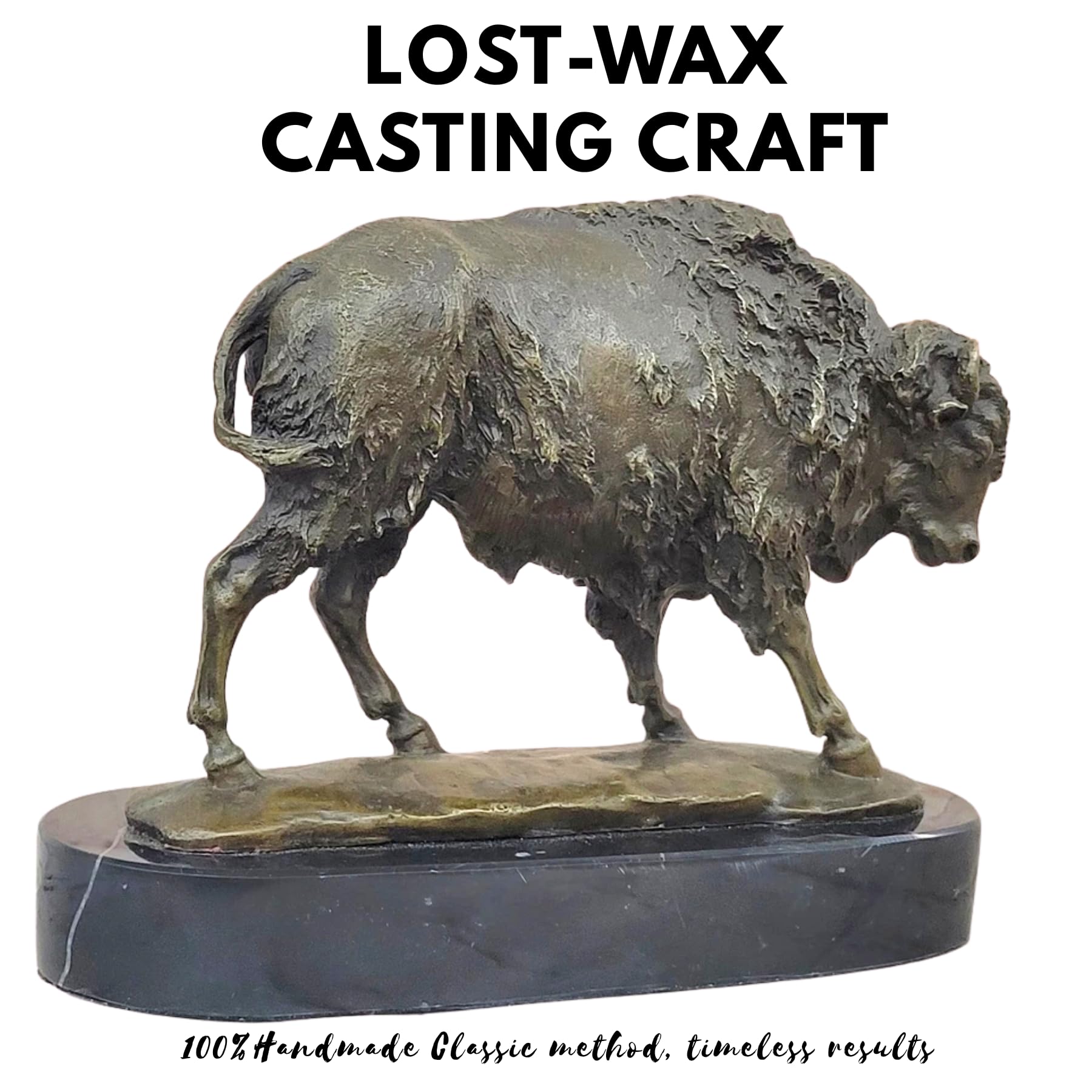 Hand-cast bronze texture of the Legacy mini bison figurine.