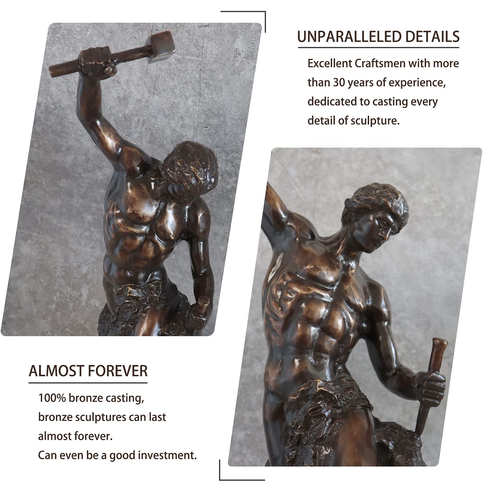 Close-up casting detail of Bobbie Carlyle Self-Made Man bronze statue showing lost-wax craftsmanship