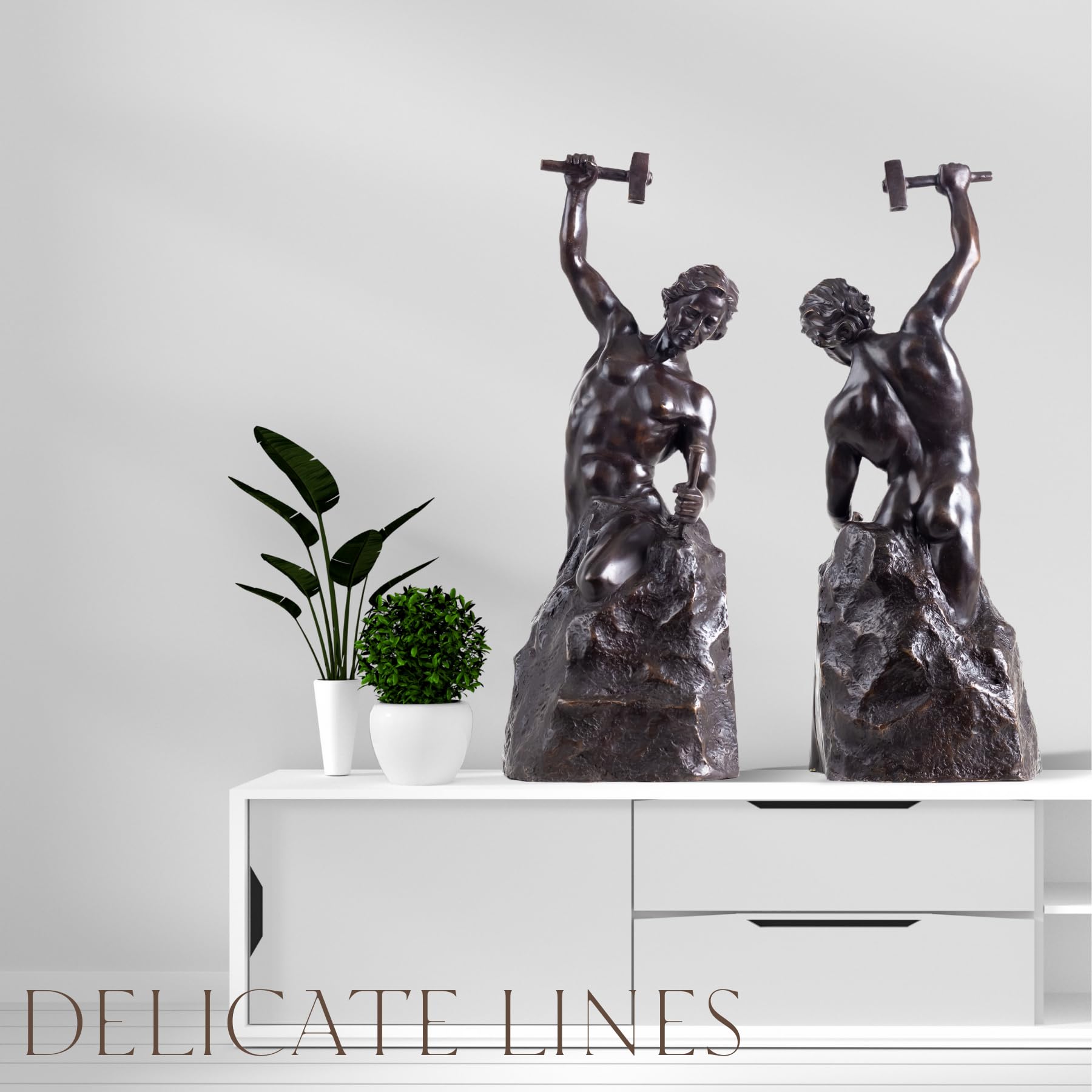 Delicate lines detail of Bobbie Carlyle Self-Made Man bronze statue showing muscle definition