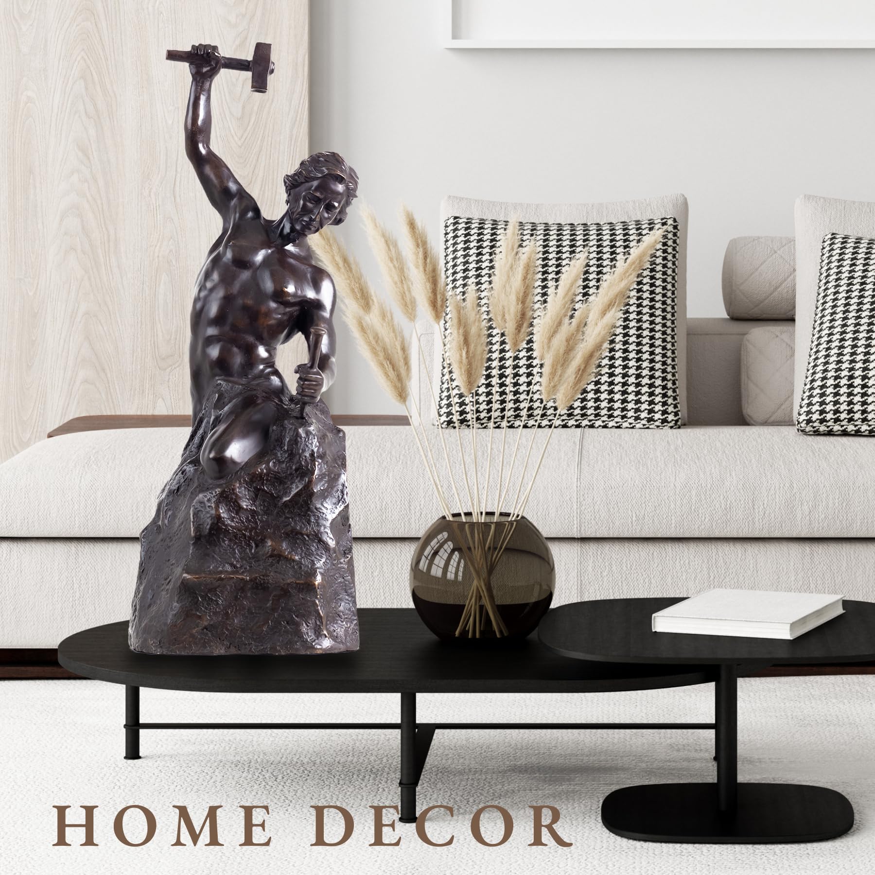 Bobbie Carlyle Self-Made Man bronze sculpture as elegant home décor in modern living room