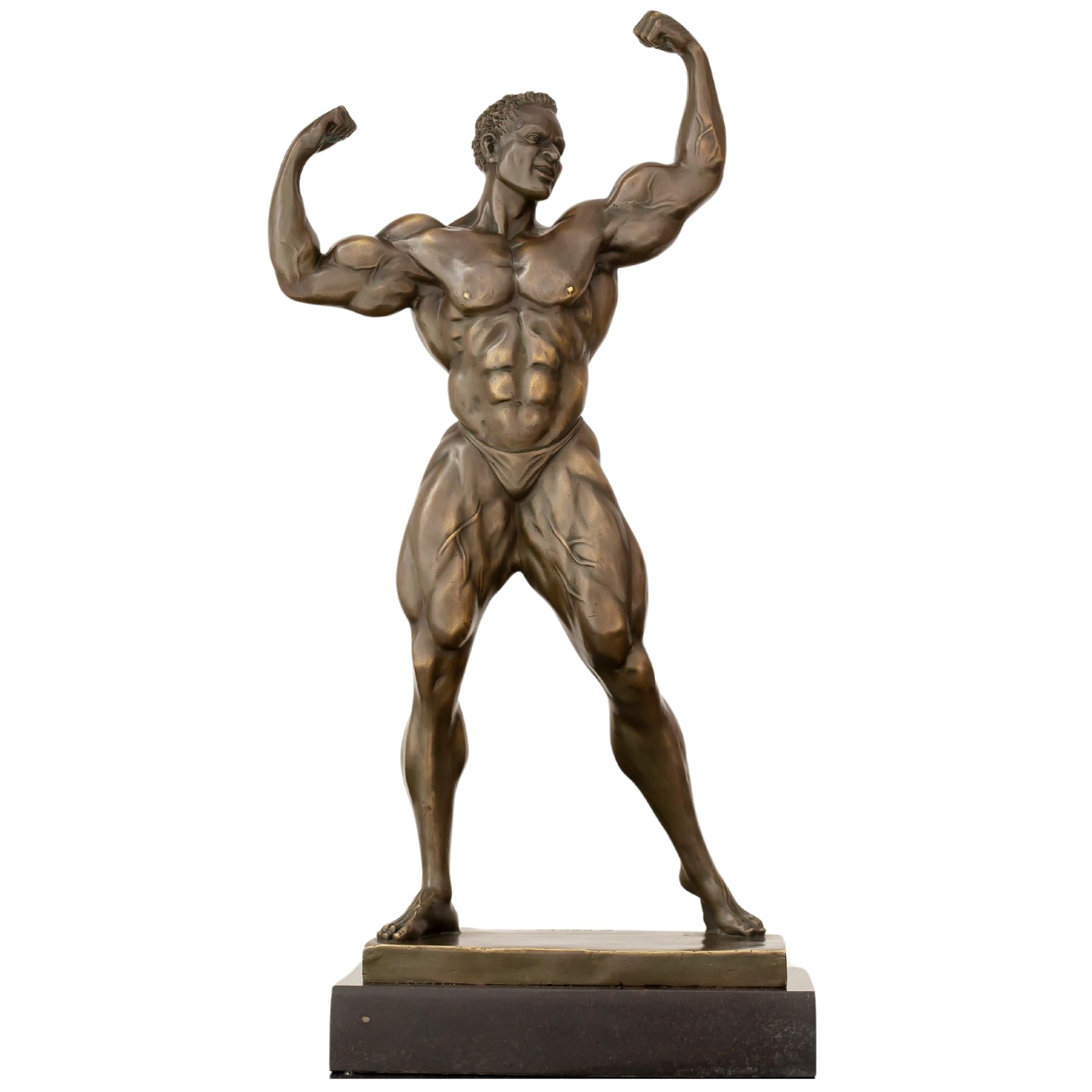 20.8-inch bodybuilder bronze sculpture in classic front double biceps pose, full front view on marble base