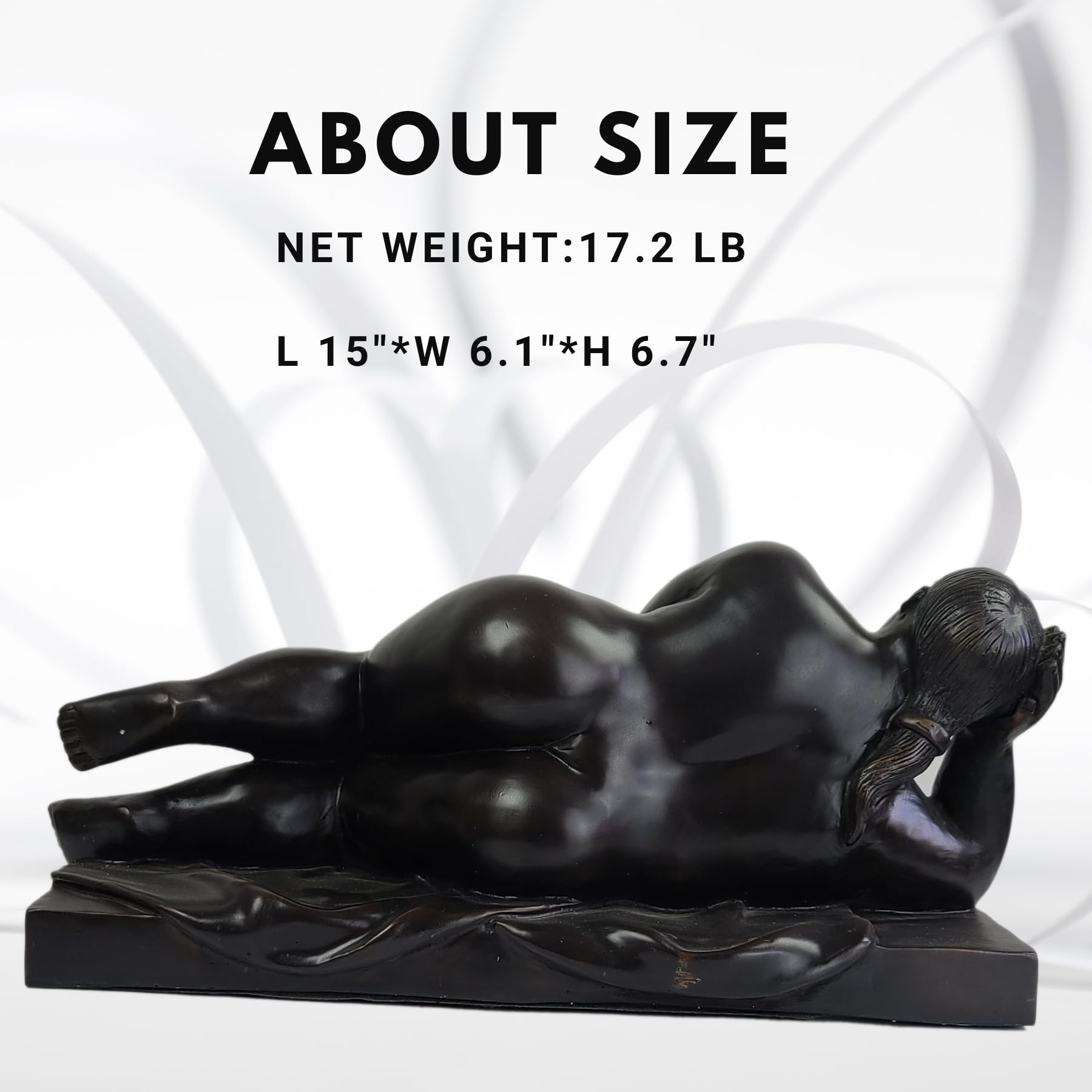Botero bronze reclining woman statue size chart 15 inch 17.2lbs dimensions