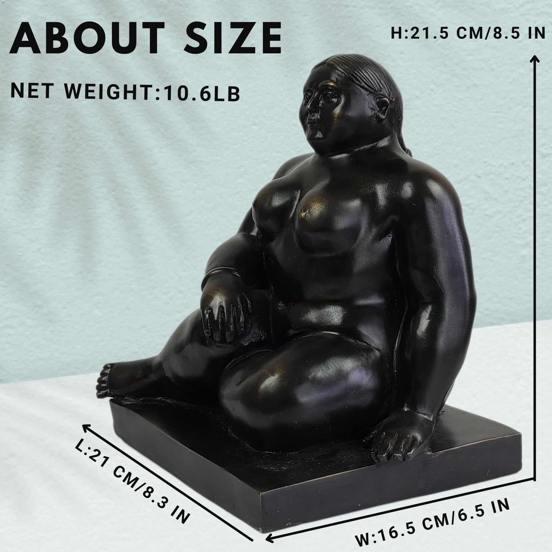 Botero bronze seated woman statue size chart and weight dimensions