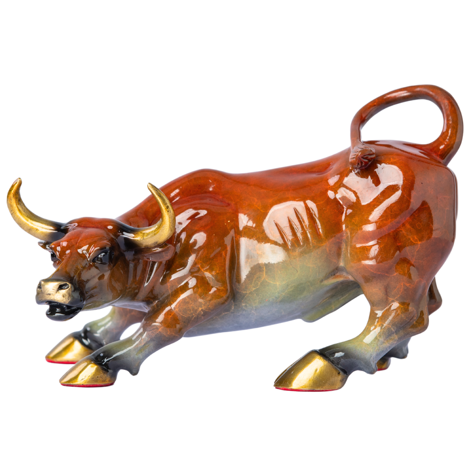 8.3-inch colorful charging bull statue, front view.